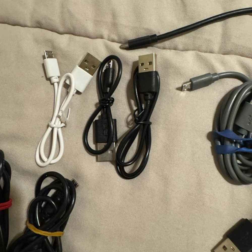 Assorted USB Charging Cables - Black, White, Blue